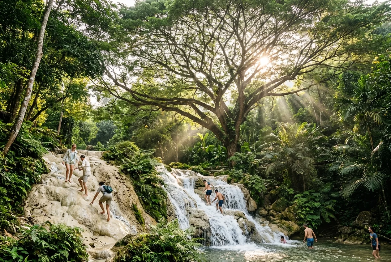 Giant Rain Tree and Sticky Waterfall Bua Tong tour with limestone cascades and riverboat ride