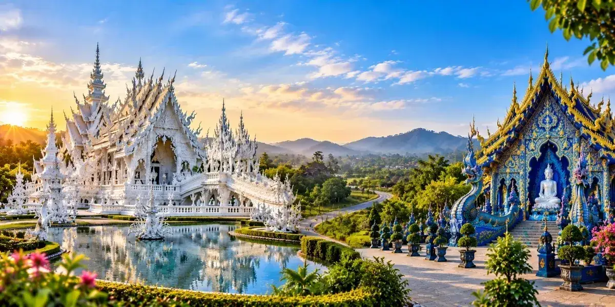 White and Blue Temple full-day cultural tour visiting Wat Rong Khun, Wat Rong Suea Ten, and Mae Kachan Hot Springs