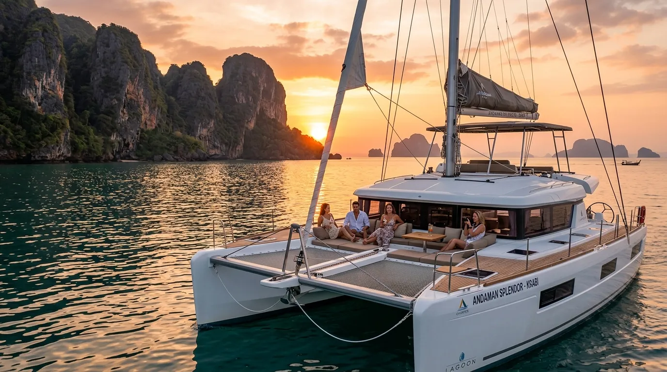 Luxury sunset catamaran cruise along the Krabi coastline with dinner