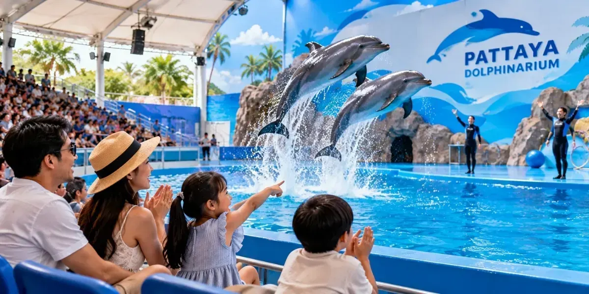 Pattaya Dolphinarium dolphins jumping during performance