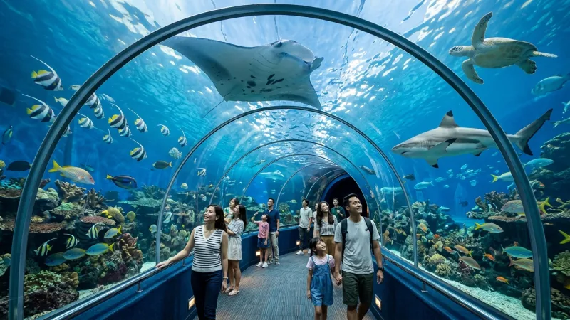 Aquaria Phuket ocean tunnel and underwater exhibits in Central Phuket